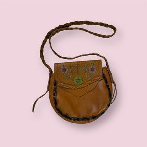 Hard Rock Cafe Tan Crossbody Bag with Floral Embroidery